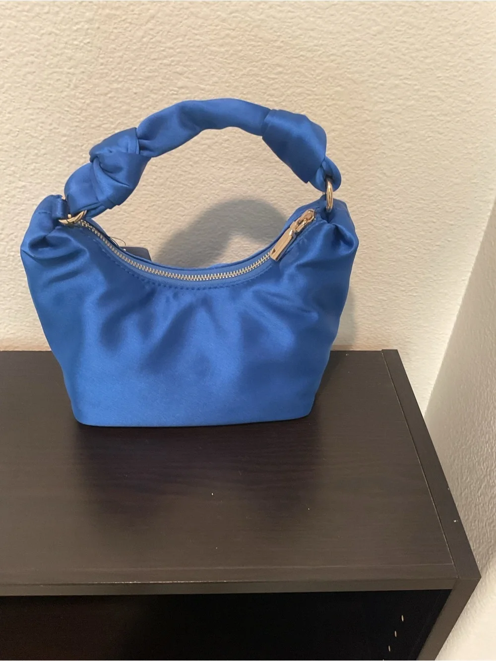 GUESS Cobalt Blue Satin Knot-Handle Hobo Bag Velina  Purse